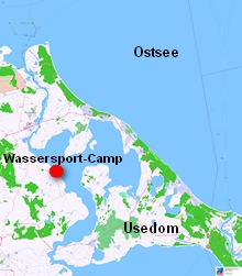 Karte mit Peenestrom und Achterwasser/Usedom